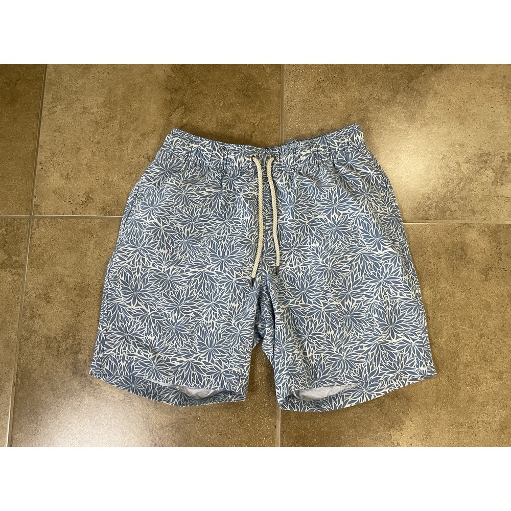 Faherty Swim Trunks Blue Floral Print Mens Sz M Recycled Stretch Board Shorts